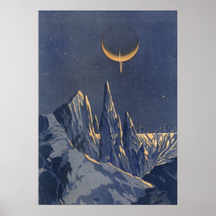 Vintage Science Fiction, Crescent Moon Snow Planet Poster