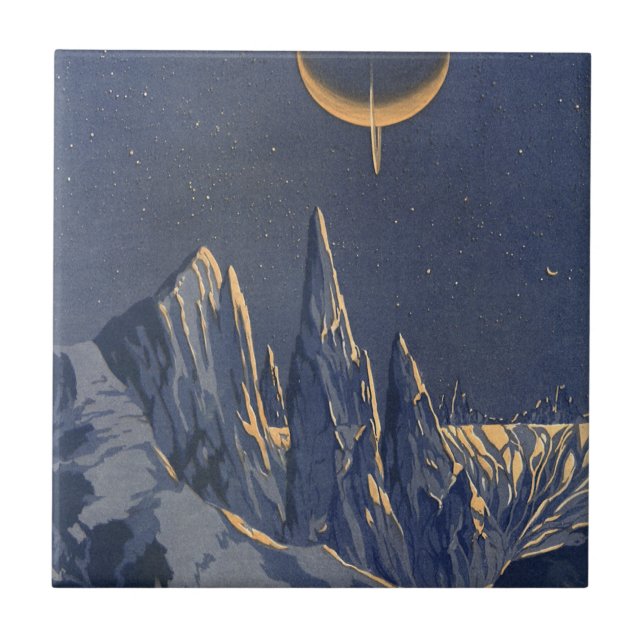 Vintage Science Fiction, Crescent Moon Snow Planet Tile (Front)