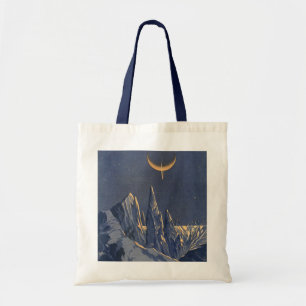 Vintage Science Fiction, Crescent Moon Snow Planet Tote Bag