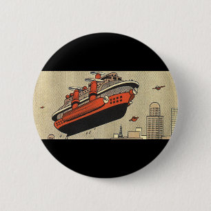 Vintage Science Fiction Cruise Ship Helicopter 6 Cm Round Badge