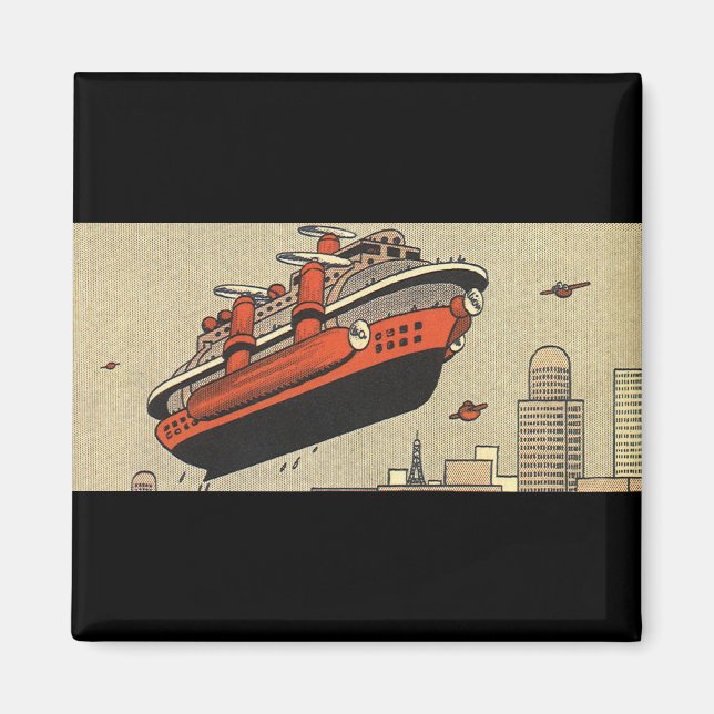 Vintage Science Fiction Cruise Ship Helicopter Magnet (Front)