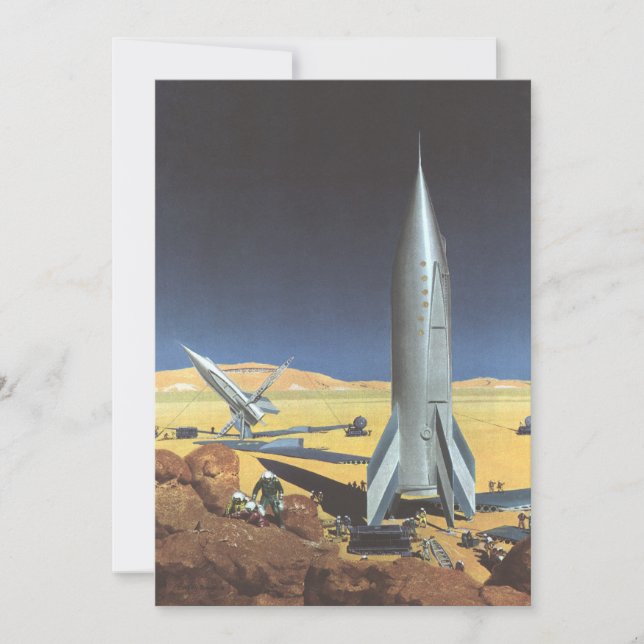 Vintage Science Fiction Desert Planet with Rockets (Front)