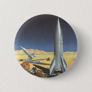 Vintage Science Fiction Desert Planet with Rockets 6 Cm Round Badge
