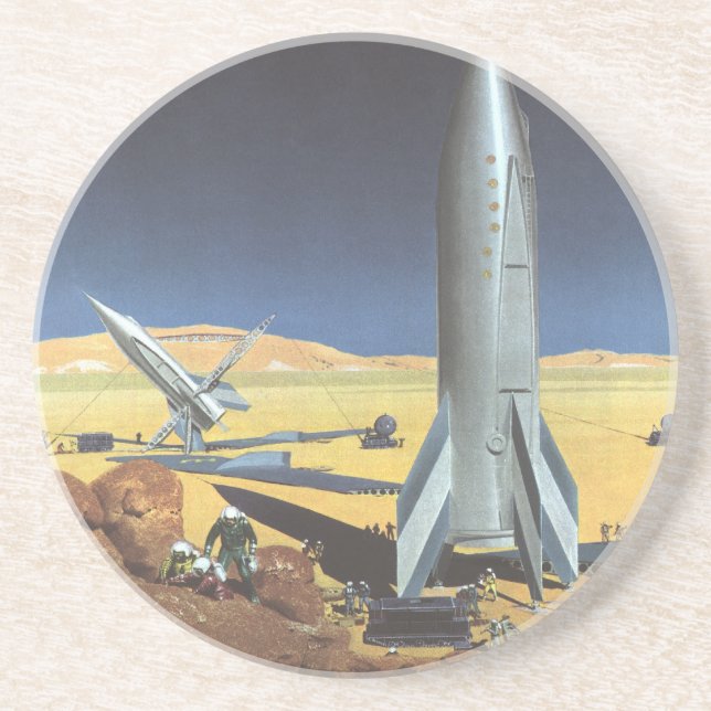 Vintage Science Fiction Desert Planet with Rockets Coaster (Front)