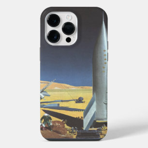 Vintage Science Fiction Desert Planet with Rockets iPhone 14 Pro Max Case