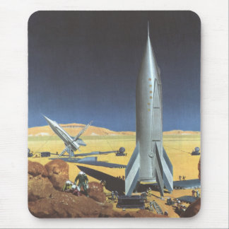 Vintage Science Fiction Desert Planet with Rockets Mouse Mat
