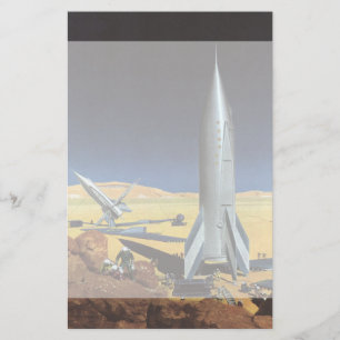 Vintage Science Fiction Desert Planet with Rockets Stationery