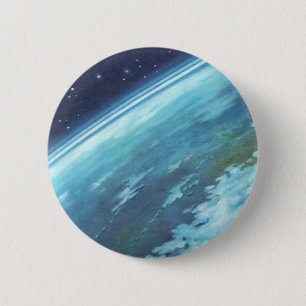 Vintage Science Fiction, Earth at Night with Stars 6 Cm Round Badge