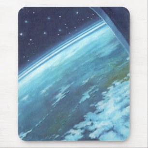 Vintage Science Fiction, Earth at Night with Stars Mouse Mat