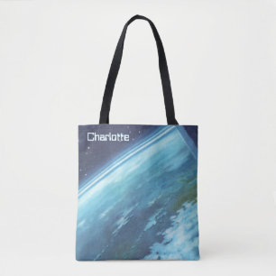 Vintage Science Fiction, Earth at Night with Stars Tote Bag