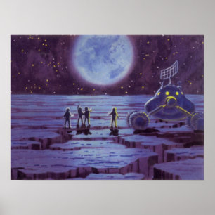 Vintage Science Fiction Earth Rover Aliens on Moon Poster
