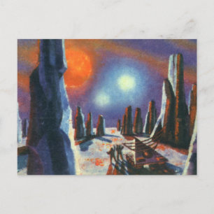 Vintage Science Fiction Foreign Planet with Aliens Postcard