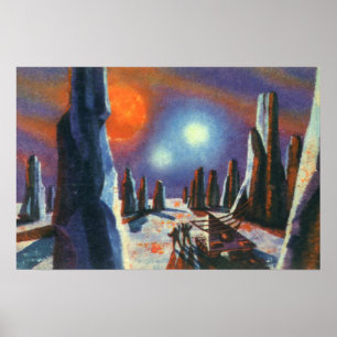 Vintage Science Fiction Foreign Planet with Aliens Poster