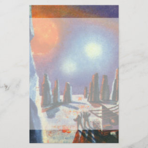 Vintage Science Fiction Foreign Planet with Aliens Stationery