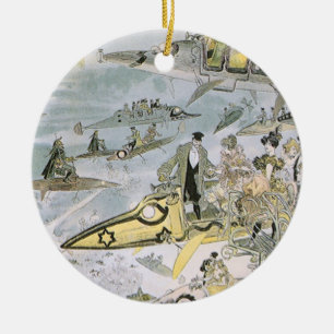 Vintage Science Fiction Futuristic Cars, Taxi Cabs Ceramic Tree Decoration