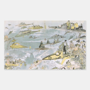 Vintage Science Fiction Futuristic Cars, Taxi Cabs Rectangular Sticker