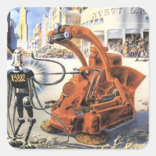Vintage Science Fiction Futuristic City Alien Wars Square Sticker