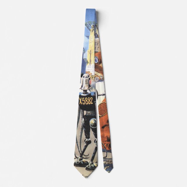 Vintage Science Fiction Futuristic City Alien Wars Tie (Front)