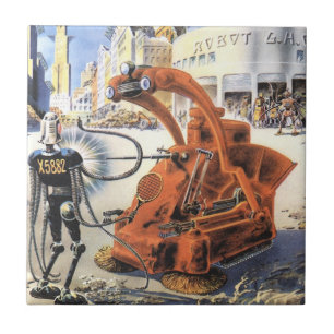 Vintage Science Fiction Futuristic City Alien Wars Tile