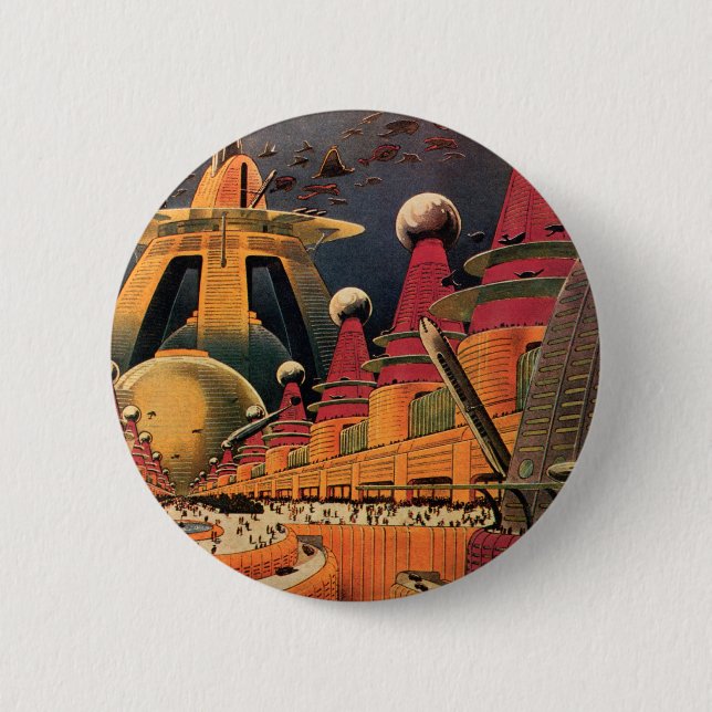 Vintage Science Fiction Futuristic City Flying Car 6 Cm Round Badge (Front)