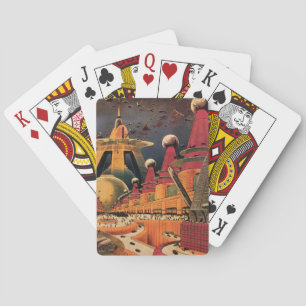 Vintage Science Fiction Futuristic City Flying Car Playing Cards