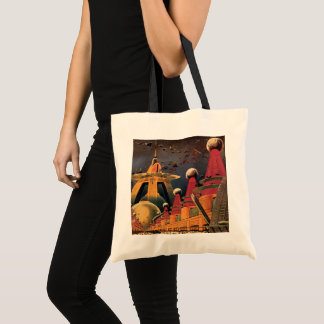 Vintage Science Fiction Futuristic City Flying Car Tote Bag