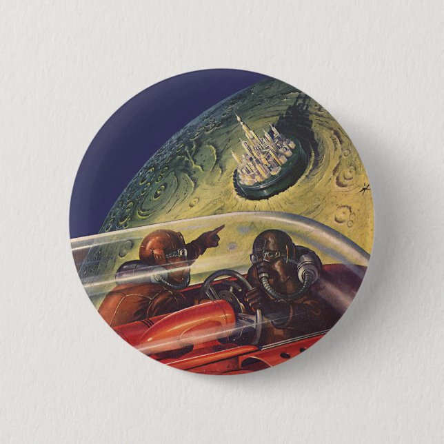 Vintage Science Fiction, Futuristic City on Moon 6 Cm Round Badge (Front)