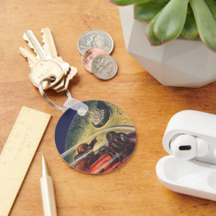 Vintage Science Fiction, Futuristic City on Moon Key Ring