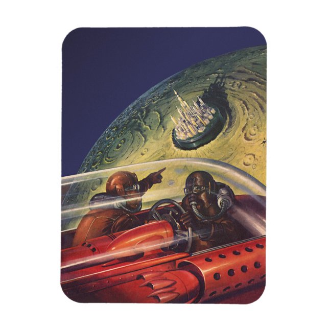 Vintage Science Fiction, Futuristic City on Moon Magnet (Vertical)