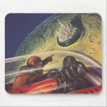 Vintage Science Fiction, Futuristic City on Moon Mouse Mat<br><div class="desc">Vintage illustration travel and transportation science fiction image featuring a classic comic book retro sci fi outer space and planets image of astronauts or aliens travelling in a spaceship flying over a futuristic metropolis on the moon.</div>