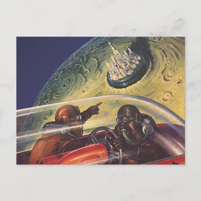 Vintage Science Fiction, Futuristic City on Moon Postcard (Front)
