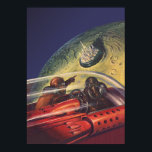 Vintage Science Fiction, Futuristic City on Moon Poster<br><div class="desc">Vintage illustration travel and transportation science fiction image featuring a classic comic book retro sci fi outer space and planets image of astronauts or aliens travelling in a spaceship flying over a futuristic metropolis on the moon.</div>
