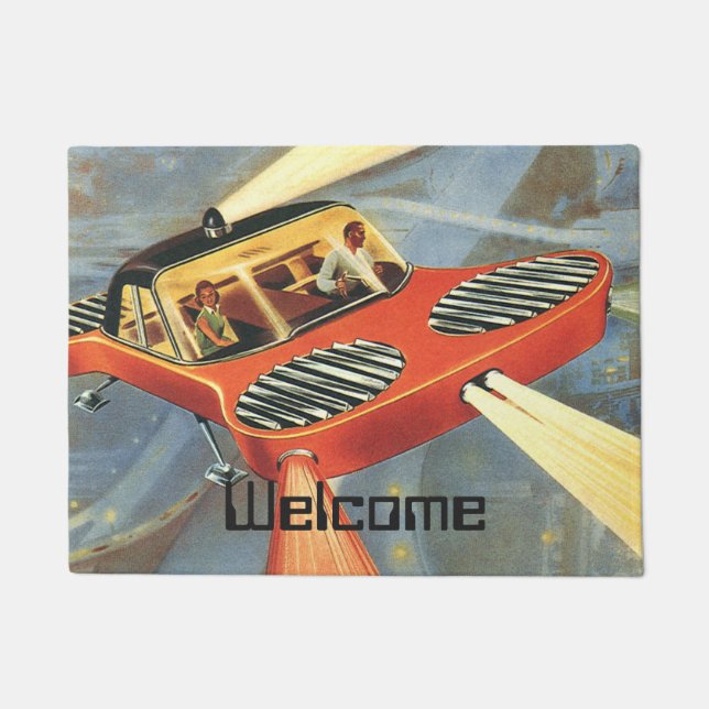 Vintage Science Fiction Futuristic Flying Car Doormat (Front)