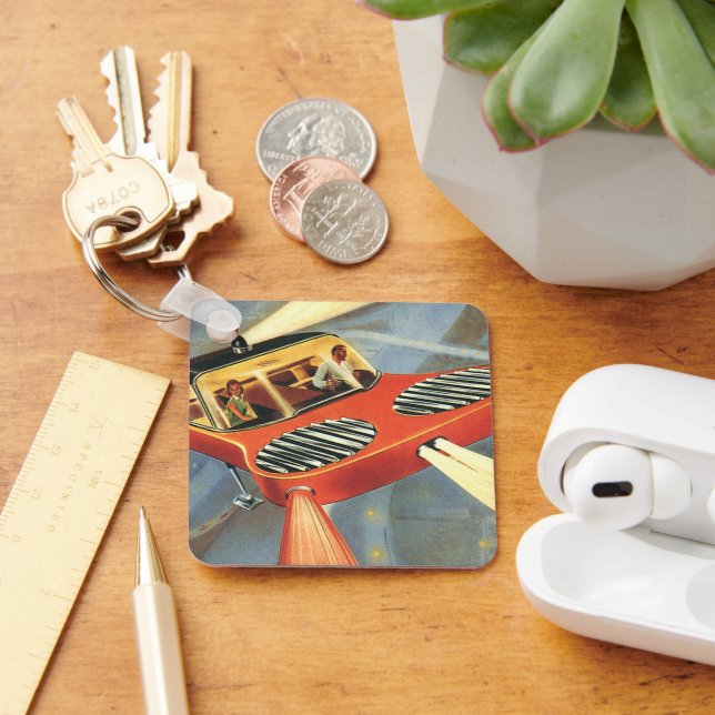 Vintage Science Fiction Futuristic Flying Car Key Ring (Desk)