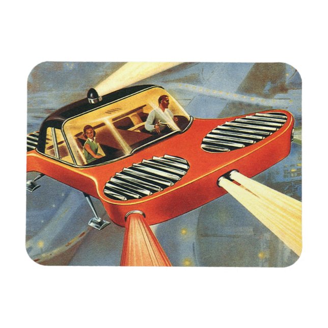 Vintage Science Fiction Futuristic Flying Car Magnet (Horizontal)