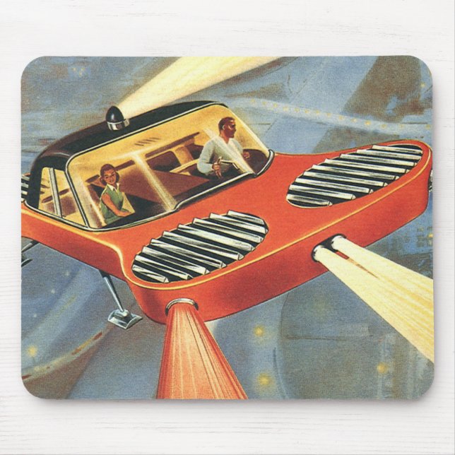 Vintage Science Fiction Futuristic Flying Car Mouse Mat (Front)