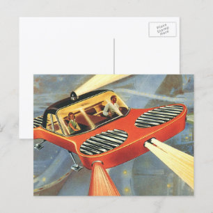 Vintage Science Fiction Futuristic Flying Car Postcard
