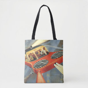 Vintage Science Fiction Futuristic Flying Car Tote Bag