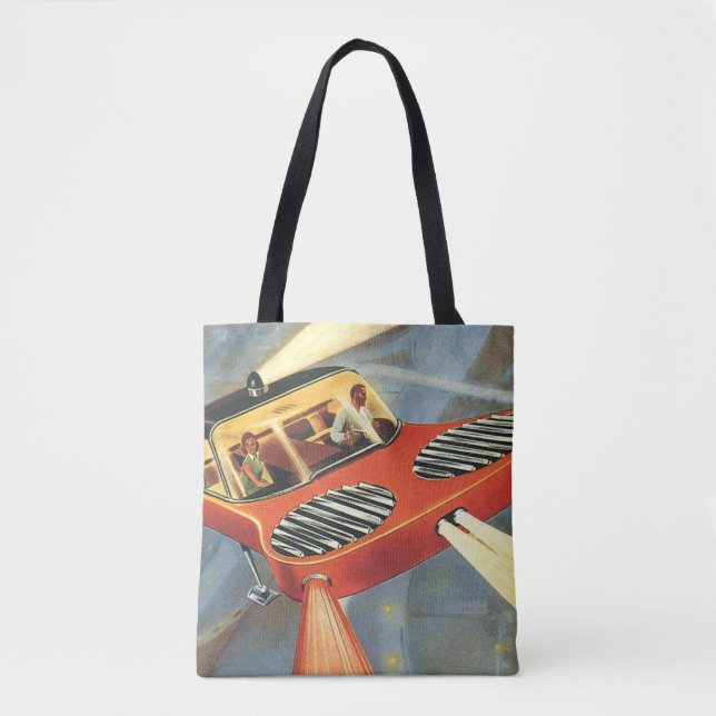 Vintage Science Fiction Futuristic Flying Car Tote Bag (Front)