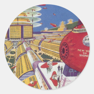 Vintage Science Fiction, Futuristic New York City Classic Round Sticker