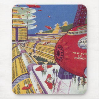 Vintage Science Fiction, Futuristic New York City Mouse Mat