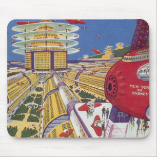 Vintage Science Fiction, Futuristic New York City Mouse Mat