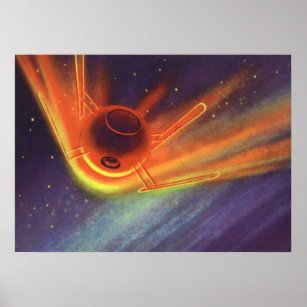 Vintage Science Fiction, Glowing Rocket in Space Poster