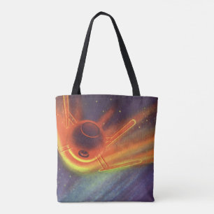 Vintage Science Fiction, Glowing Rocket in Space Tote Bag