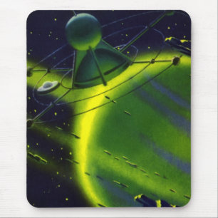 Vintage Science Fiction Green Planet w Spaceship Mouse Mat