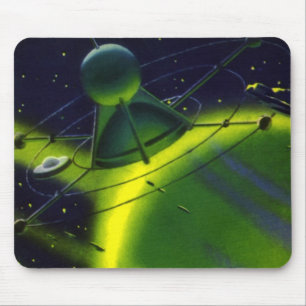 Vintage Science Fiction Green Planet w Spaceship Mouse Mat