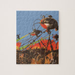 Vintage Science Fiction HG Wells War of the Worlds Jigsaw Puzzle<br><div class="desc">Vintage illustration Science Fiction design featuring a battle scene from War of the Worlds. The War of the Worlds is a science fiction novel by H. G. Wells first published as a magazine series and then as a book in 1898.</div>