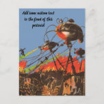 Vintage Science Fiction HG Wells War of the Worlds Postcard<br><div class="desc">Easy to customise postcard, just add your text! Vintage illustration Science Fiction design featuring a battle scene from War of the Worlds. The War of the Worlds is a science fiction novel by H. G. Wells first published as a magazine series and then as a book in 1898. August 1927...</div>