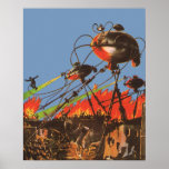 Vintage Science Fiction HG Wells War of the Worlds Poster<br><div class="desc">Vintage illustration Science Fiction design featuring a battle scene from War of the Worlds. The War of the Worlds is a science fiction novel by H. G. Wells first published as a magazine series and then as a book in 1898.</div>