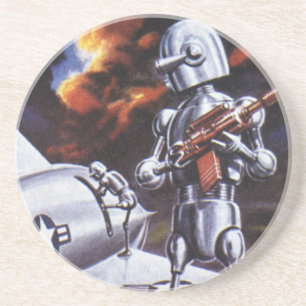 Vintage Science Fiction Military Robot Soldiers Coaster